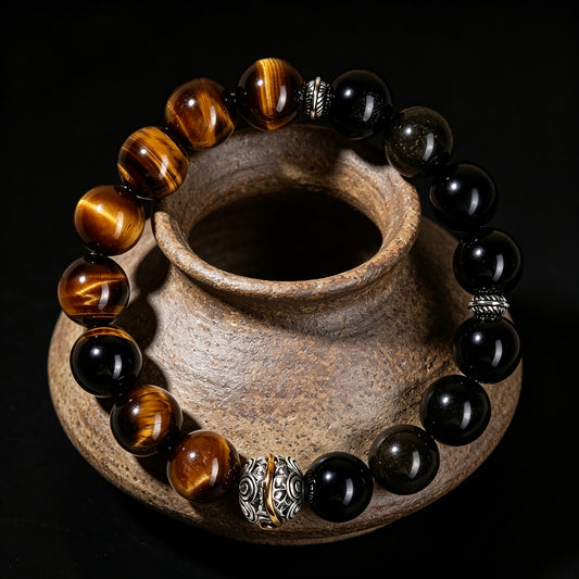 Tiger's Eye & Obsidian Bracelet for Men – WUFORGE
