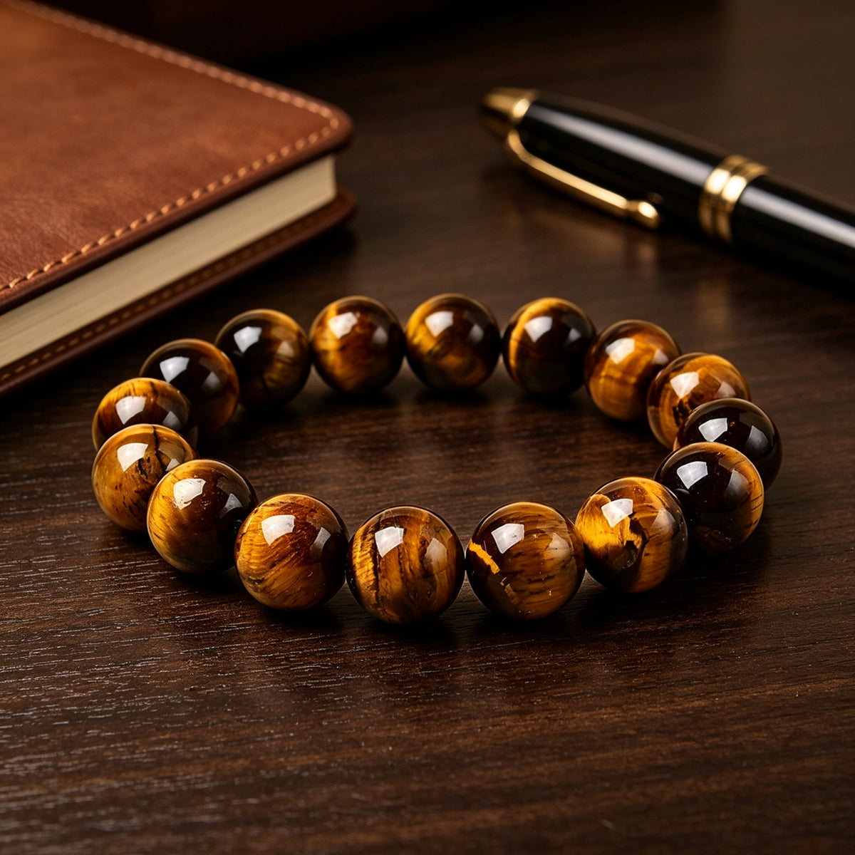 Tiger's eye stone bracelet worn on wrist – WUFORGE