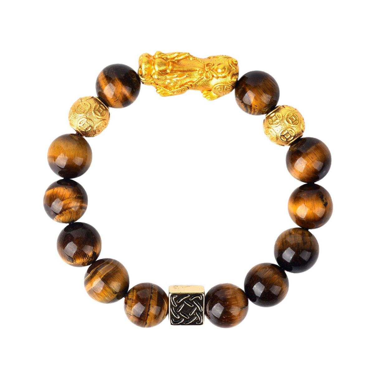 Tiger's eye bracelet with gold pixiu on wrist – WUFORGE