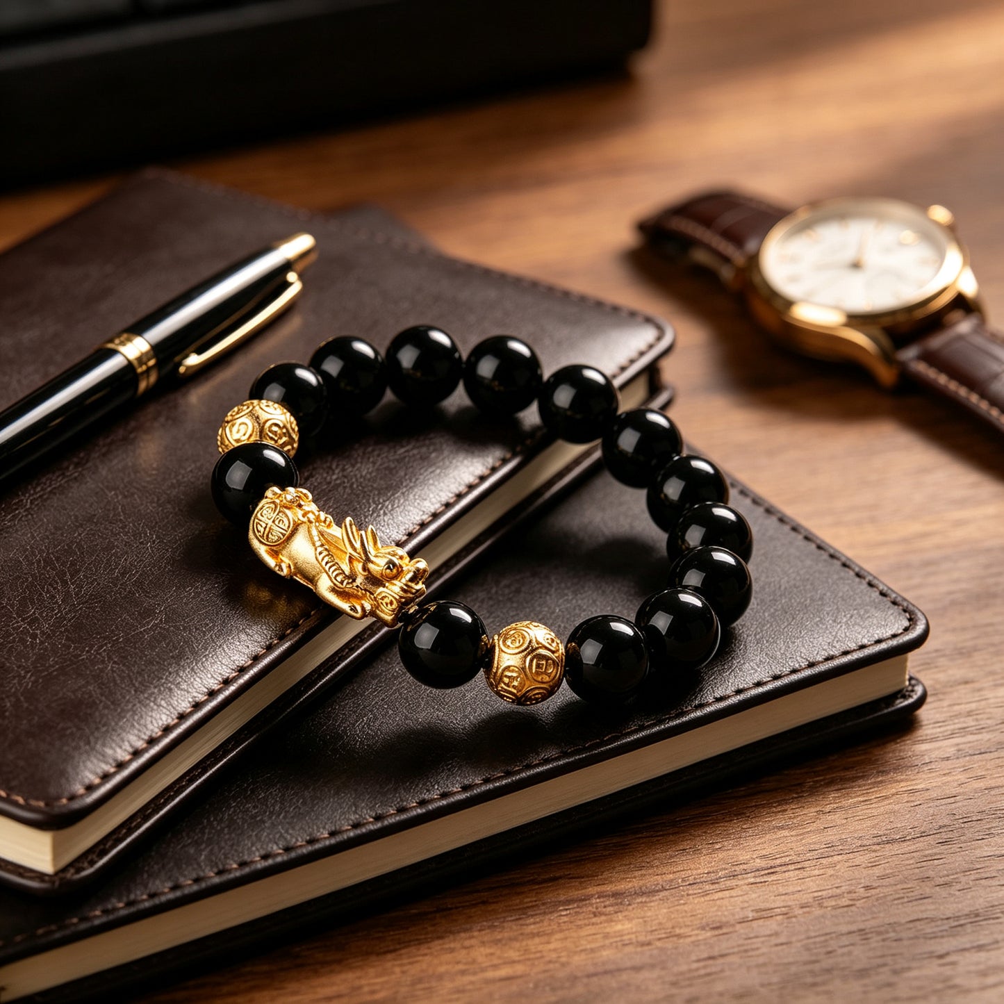 Obsidian Pixiu Bracelet — Warrior's Fortune
