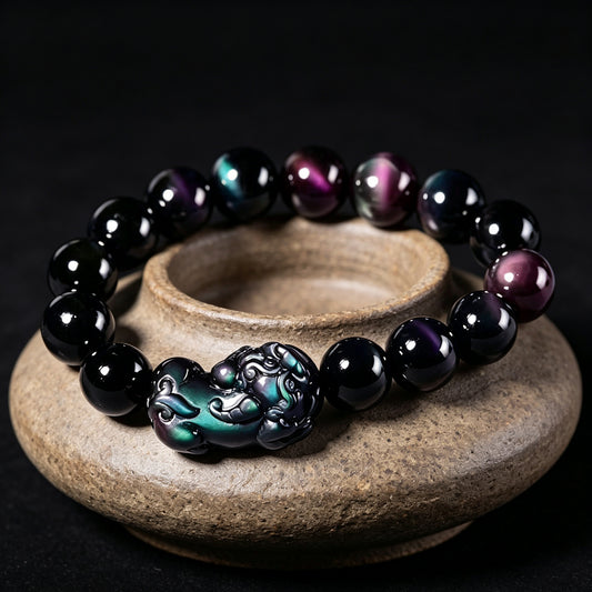Rainbow Obsidian Pixiu Bracelet — Warrior's Courage